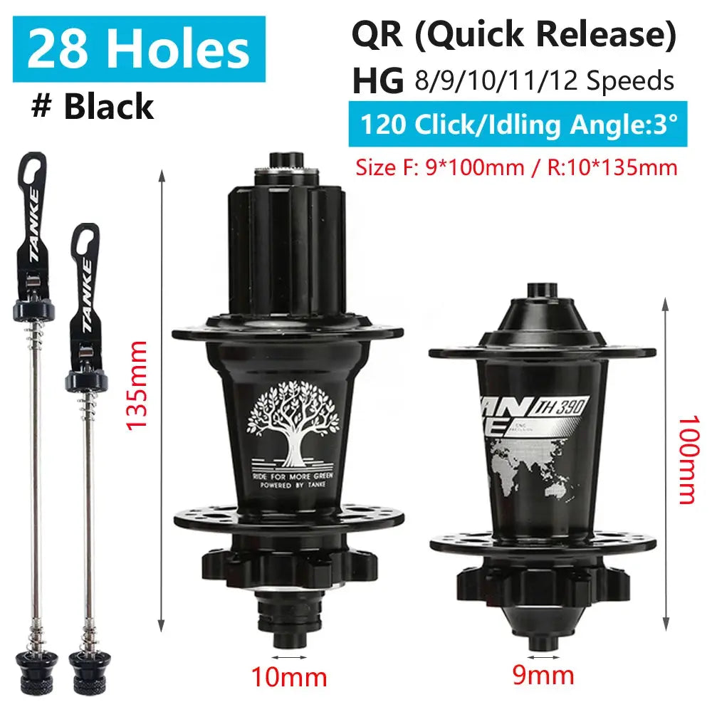 TanKe 120 Click MTB Front Rear Hub 120 Engagement 6 Bearings Thru Axle HG 8 9 10 11 12 Speed Disc Brake 28 32 36 Holes