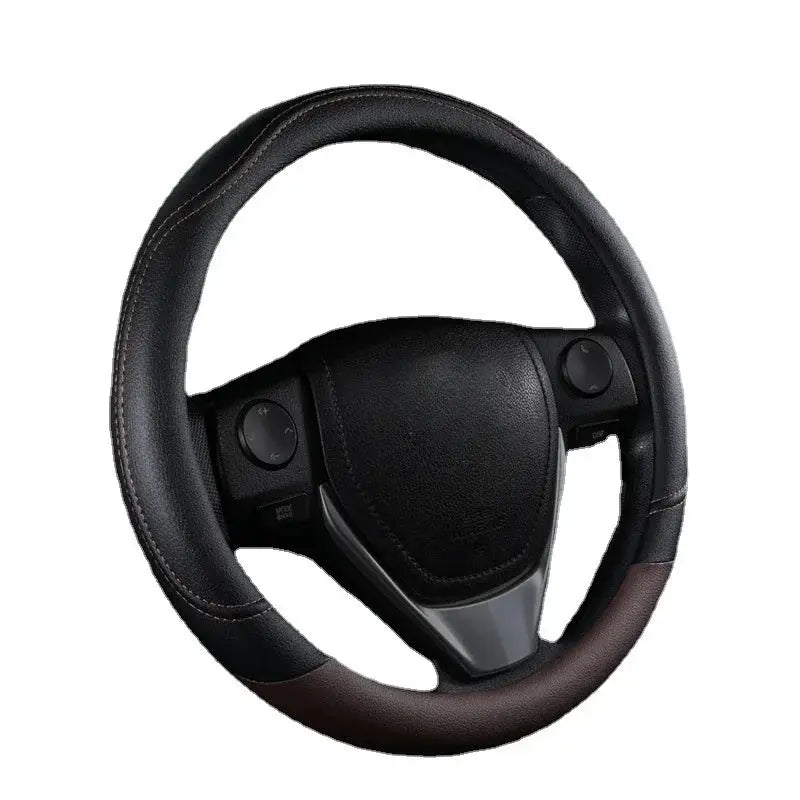 Steering wheel cover, black and pink two-tone PU leather, anti-slip, universal fit