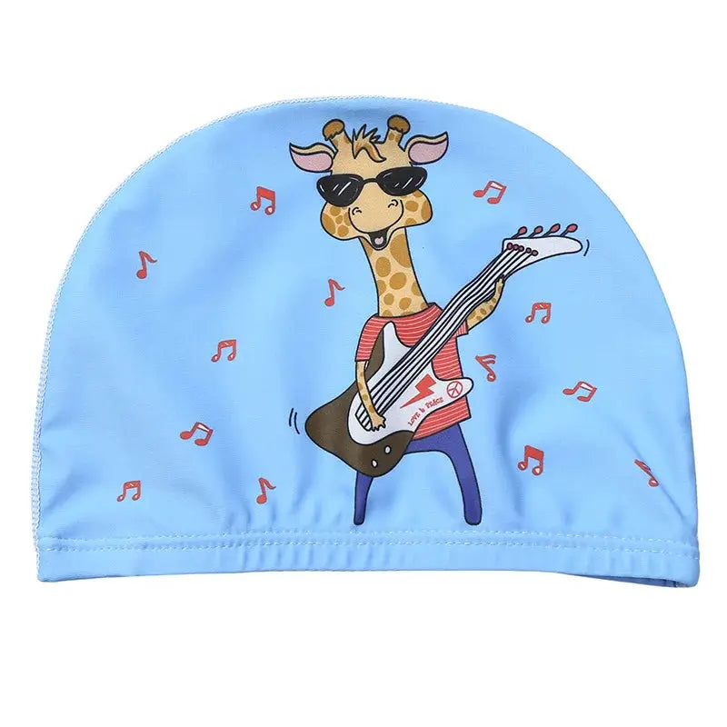 Kids Cartoon Swim Cap Elastic Fabric Pool Water Sports Ears Protection Hat Bathing Cap Boys Girls