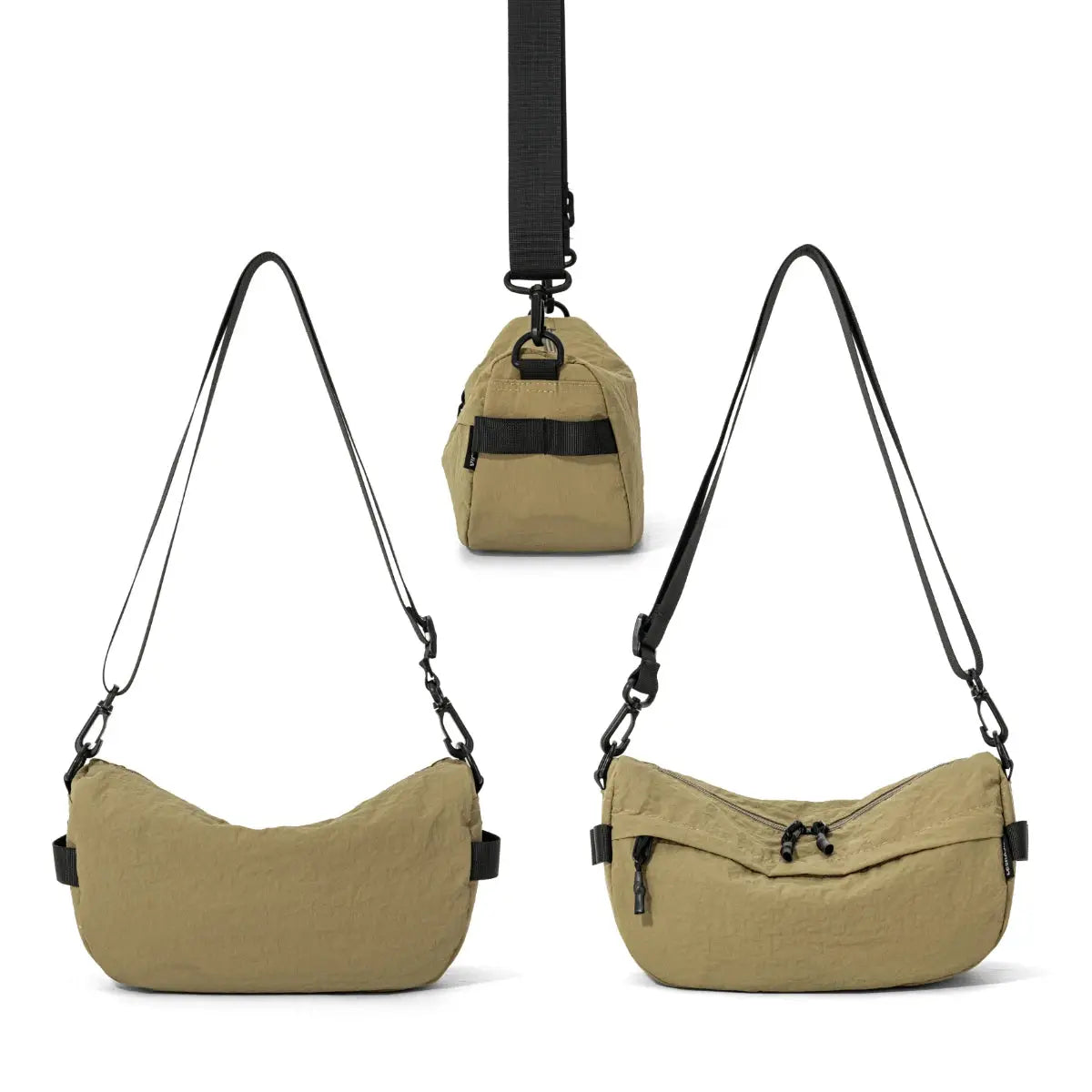 Simples Market Japanese-Style waterproof lightweight nylon crossbody bag, khaki, multi-pocket, unisex