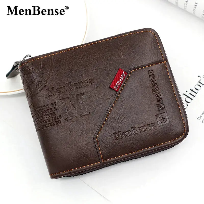 Men Zipper Wallet Short Card Holder Vintage PU Leather Coin Pocket Wallet High Quality