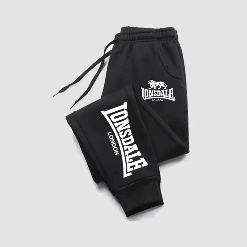 Lonsdale London black jogger pants for men with logo, sport casual sweatpants.
