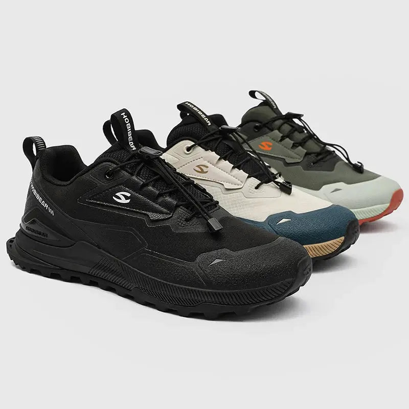 HOBIBEAR unisex running shoes with elastic band, lightweight breathable hiking sneakers in black/cream/olive, 3 colors