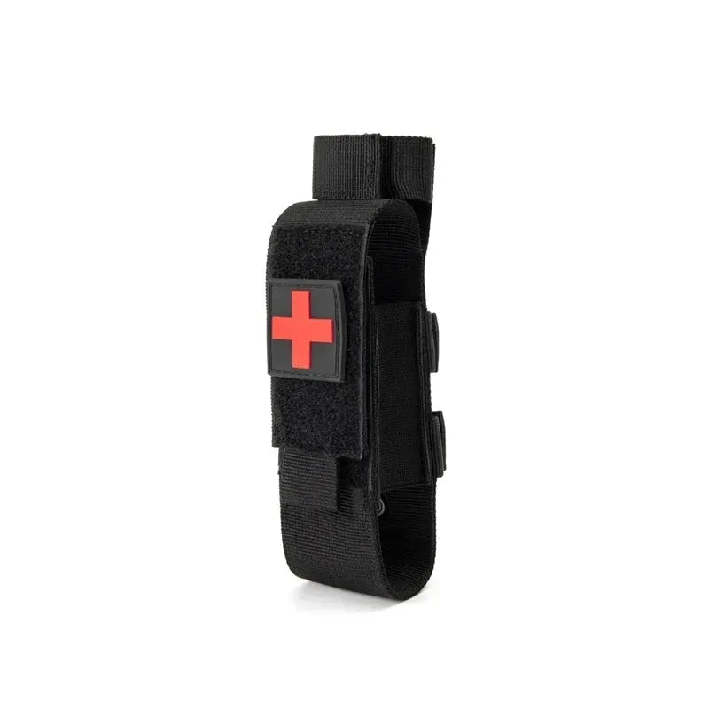 Outdoor tourniquet pouch by Simples Market, black nylon first-aid bag with red cross patch