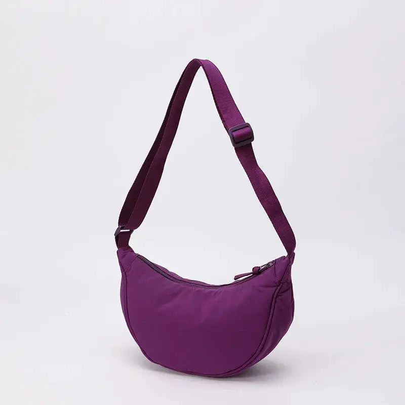 Nylon crossbody bag, unisex purple crescent-shaped dumpling style with adjustable strap and large capacity
