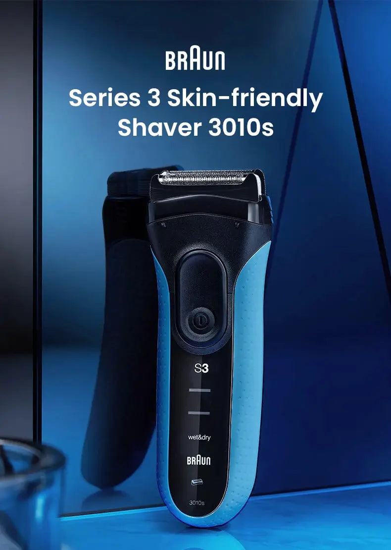 Braun Series 3 electric shaver 3010s in blue and black with trimmer