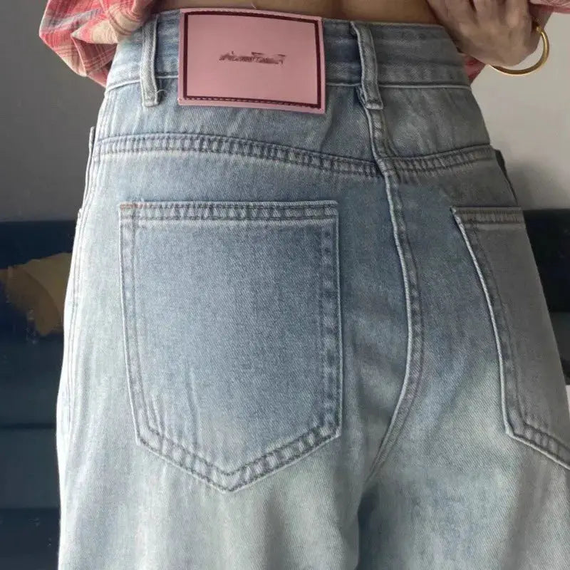 Women Wide Leg Baggy Jeans Vintage Y2K Punk Streetwear Denim Pants