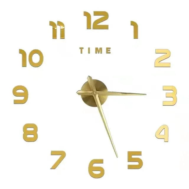 Fashion Modern Design Large Wall Clock with gold-tone 3D acrylic mirror numbers for living room decor