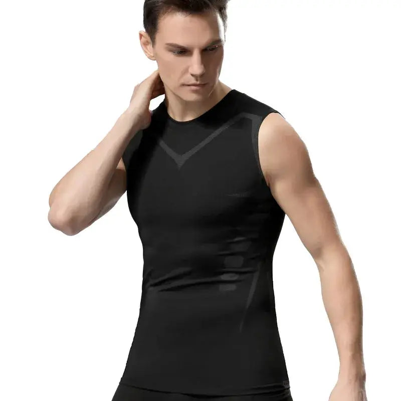 Simples Market men's black compression tank top, sleeveless gym shirt with quick-dry fabric