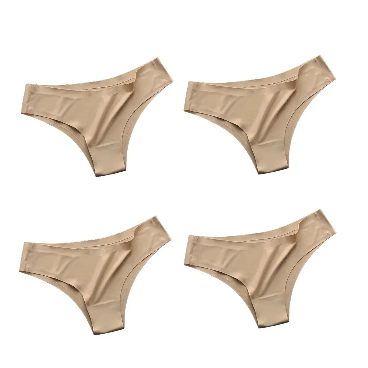 Set of 4 beige seamless Brazilian panties, low-rise bikini briefs