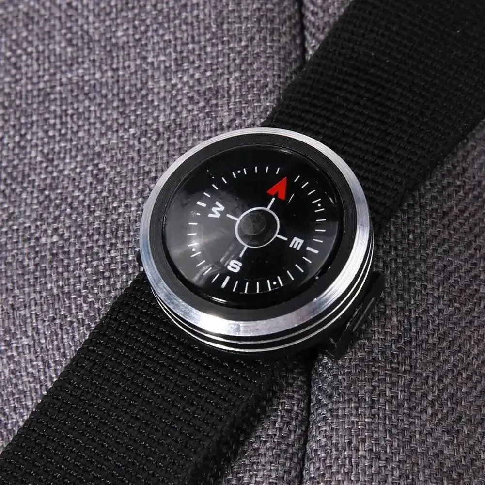 Simples Market 1pc mini watch-strap compass; black nylon strap, silver metal bezel