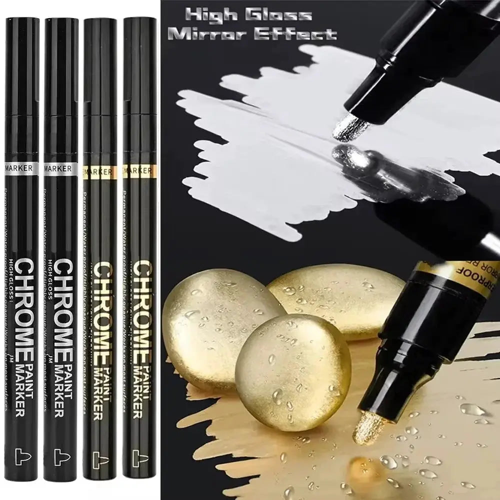 Chrome pen marker set by Simples Market, gold and silver metallic, 2mm nib