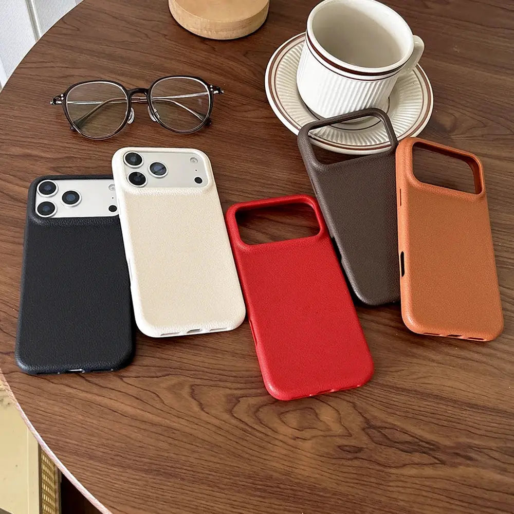 PrestigeCase Luxury Leather Texture Phone Case for iPhone 17 Pro Max and Other Models Soft TPU Shockproof Cover