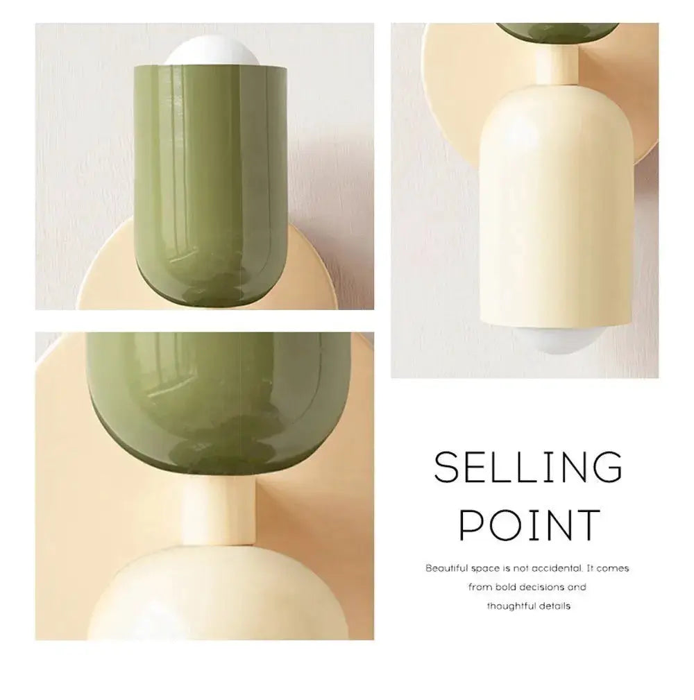 Nordic LED wall lamp, cream and olive green, modern minimalist double-head fixture by Simples Market