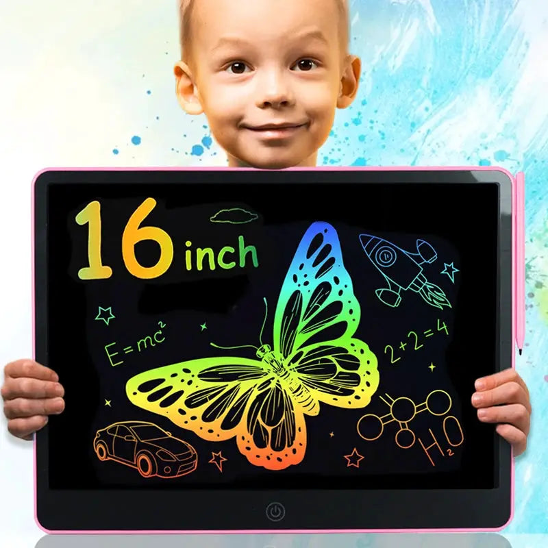 Simples Market 16-inch LCD graphic tablet with pink frame for kids' color drawing.