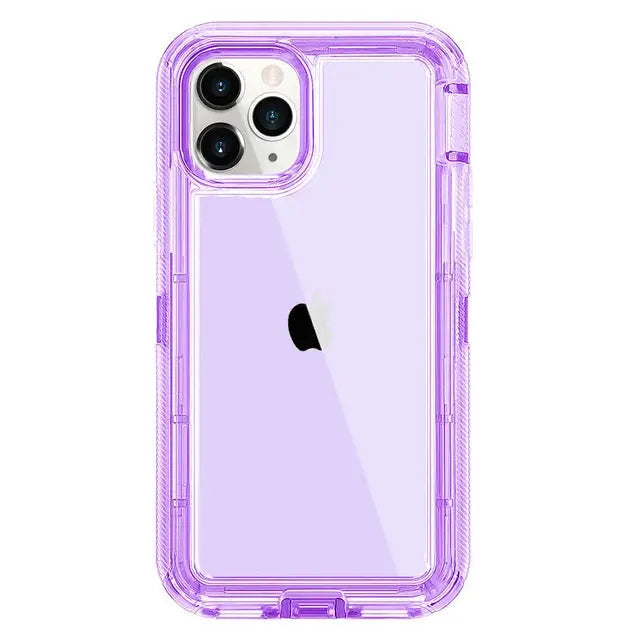 iPhone case, 3-in-1 transparent purple heavy-duty shockproof cover for multiple iPhone models