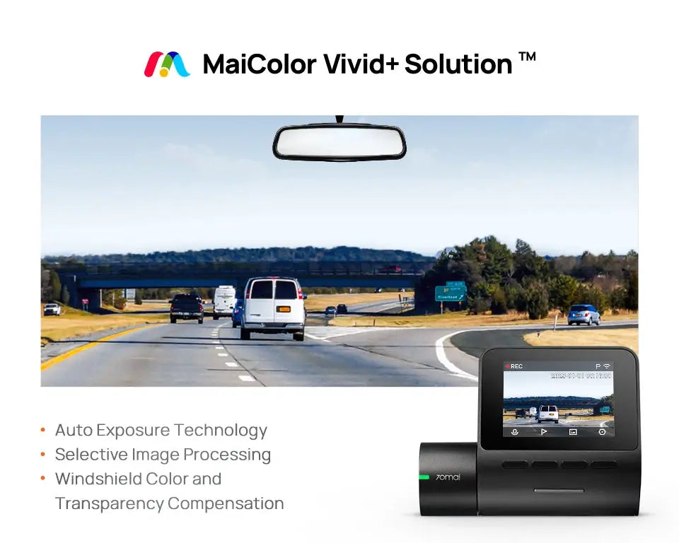 70mai A200 dual-channel dash cam with 2-inch IPS screen in black