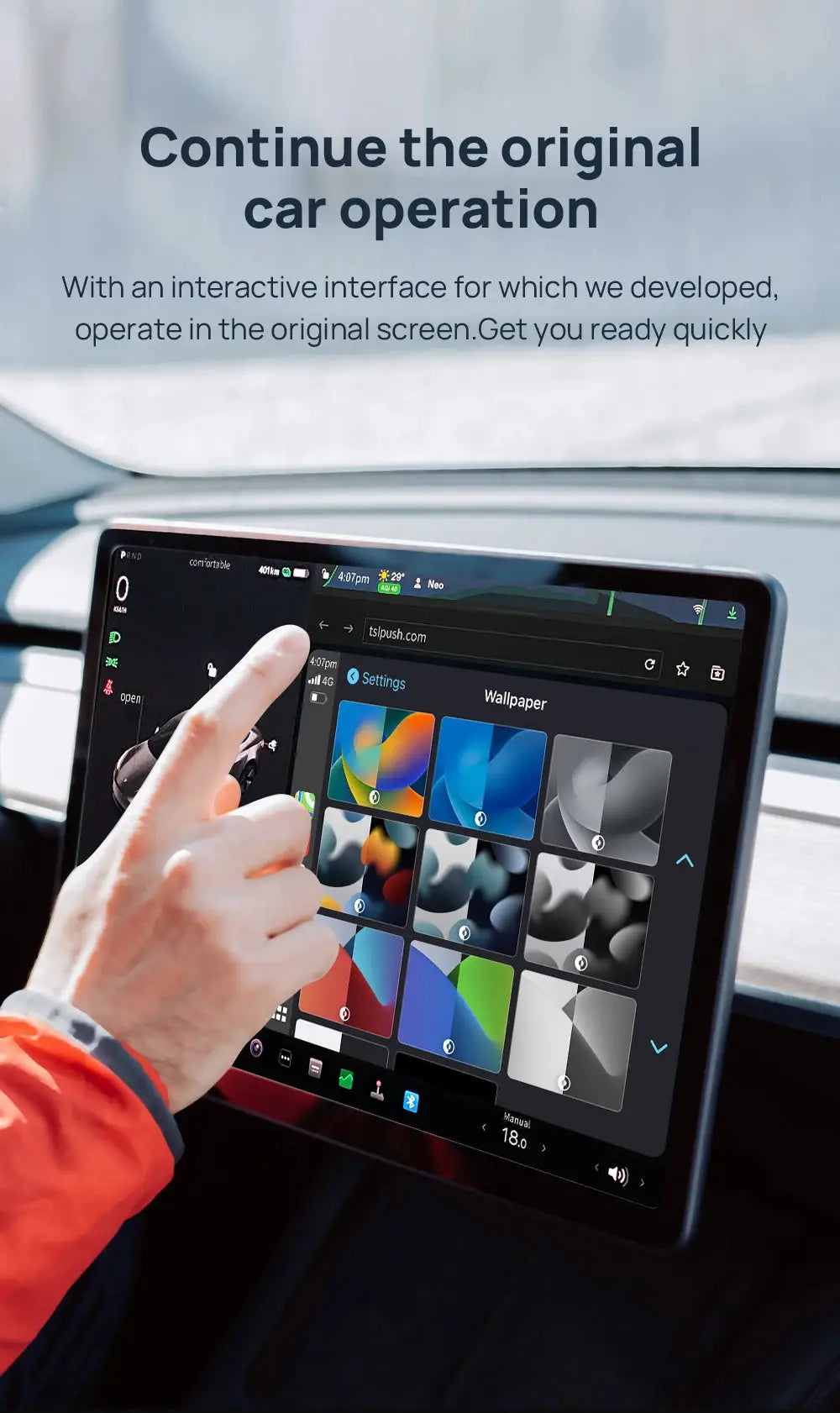 T2C CarlinKit wireless CarPlay/Android Auto adapter for Tesla Model 3/Y, by Simples Market, on in-dash touchscreen