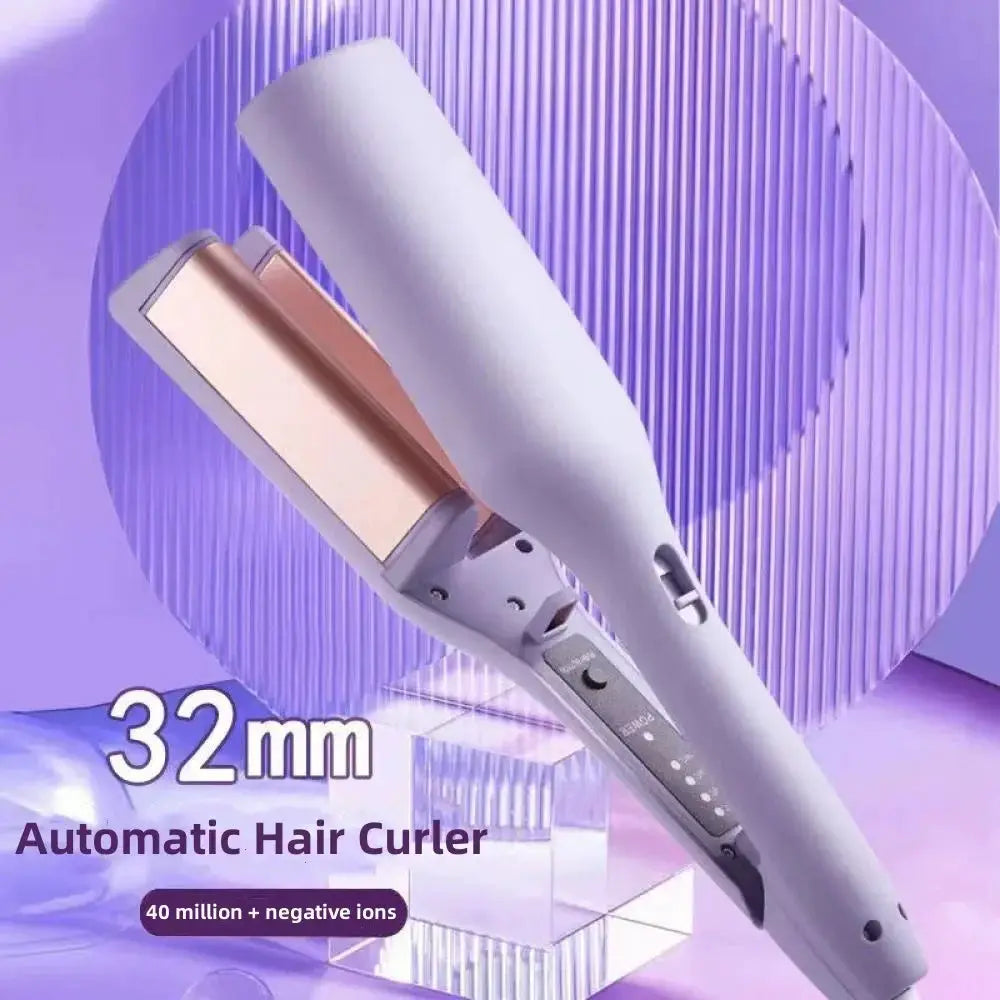 Hair curling iron 32mm automatic curler by Simples Market; white body with rose-gold plate