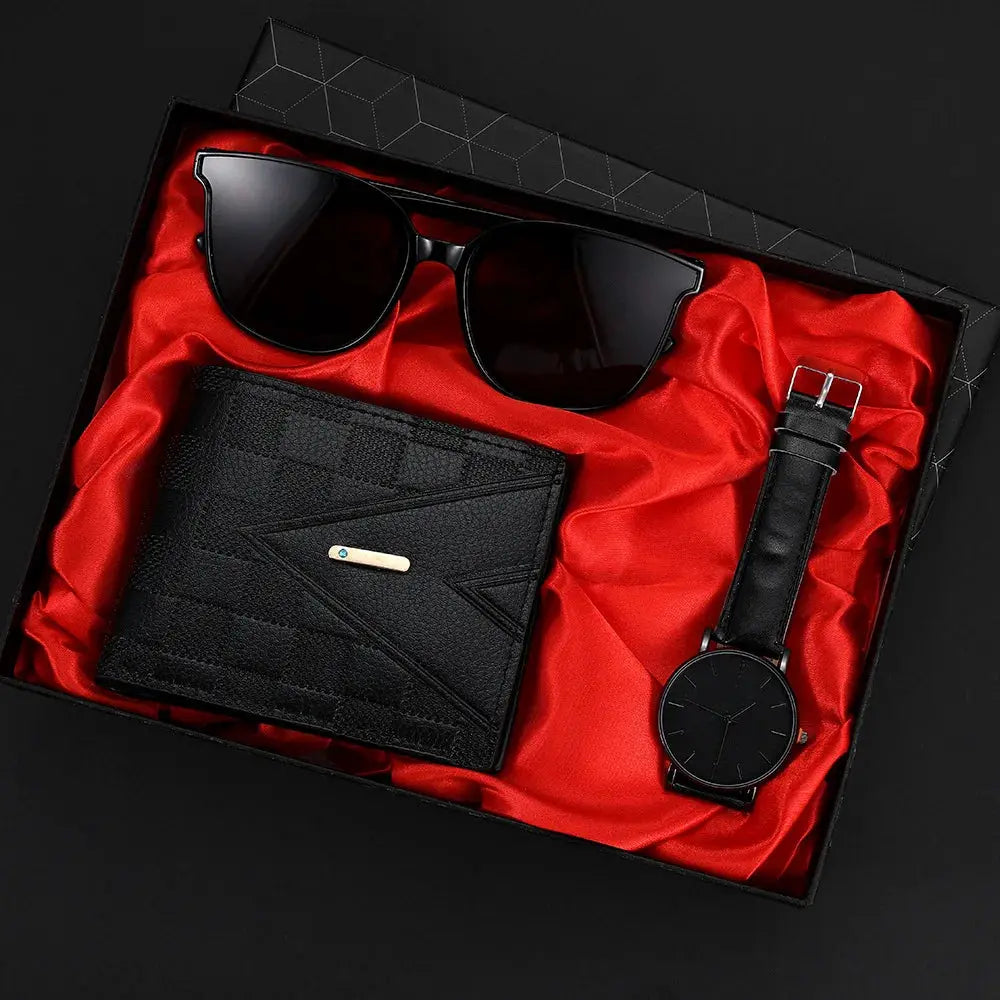 Men's Quartz Watch Sunglasses And Casual Wallet Gift Set Three Piece Versatile Accessory Collection For Men