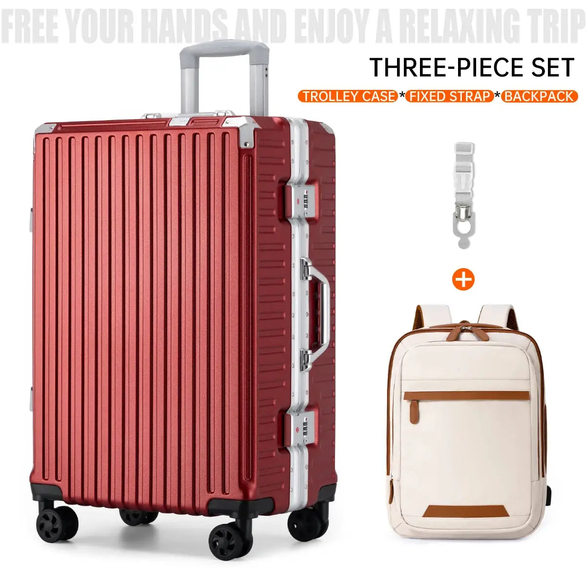 Trolley Luggage Aluminum Frame Rolling Suitcase Durable Carry On With USB Charging And 360 Degree Spinner Wheels