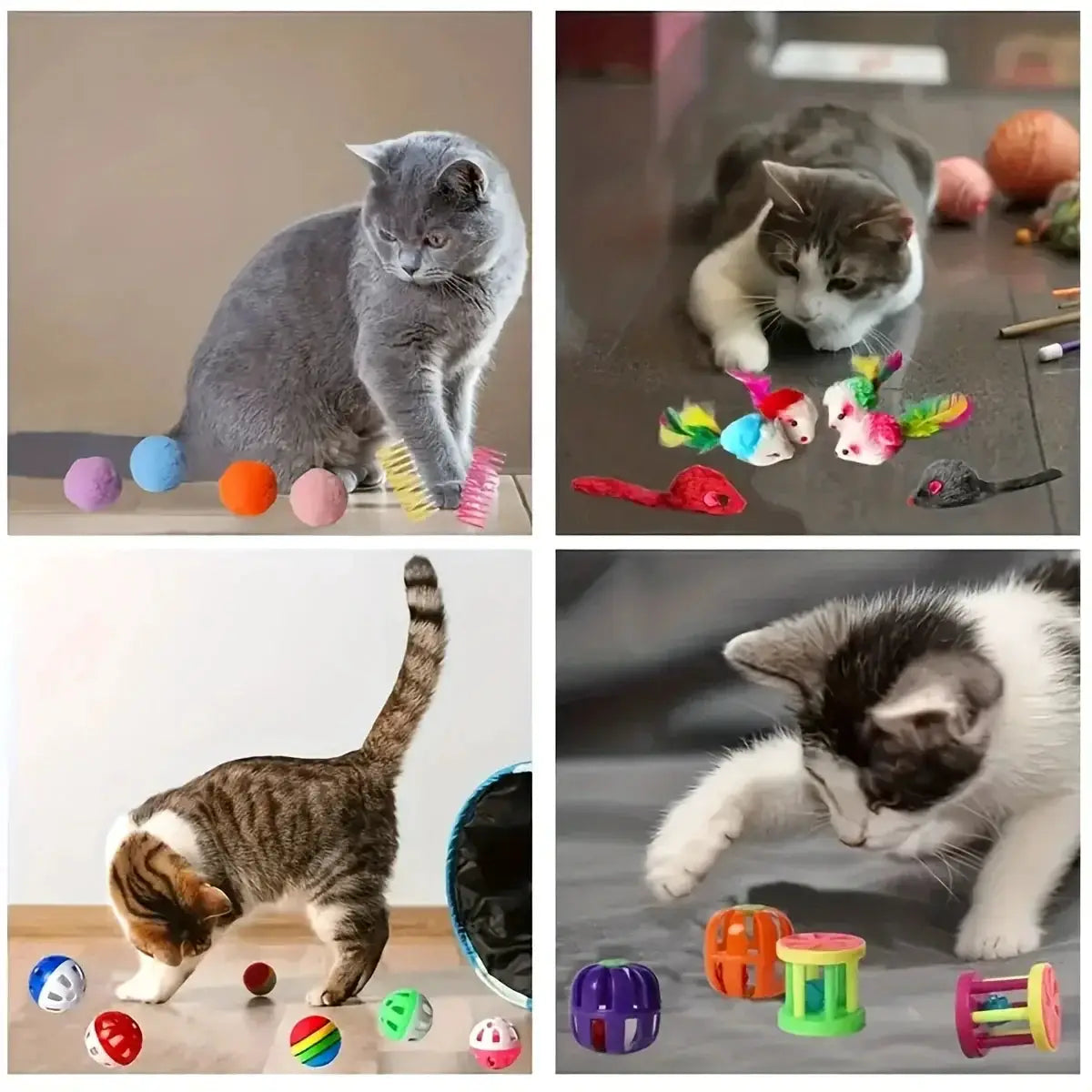 Cat Toys Mixed Pack 56 28 14 Plastic and Plush for Multi Cat Play
