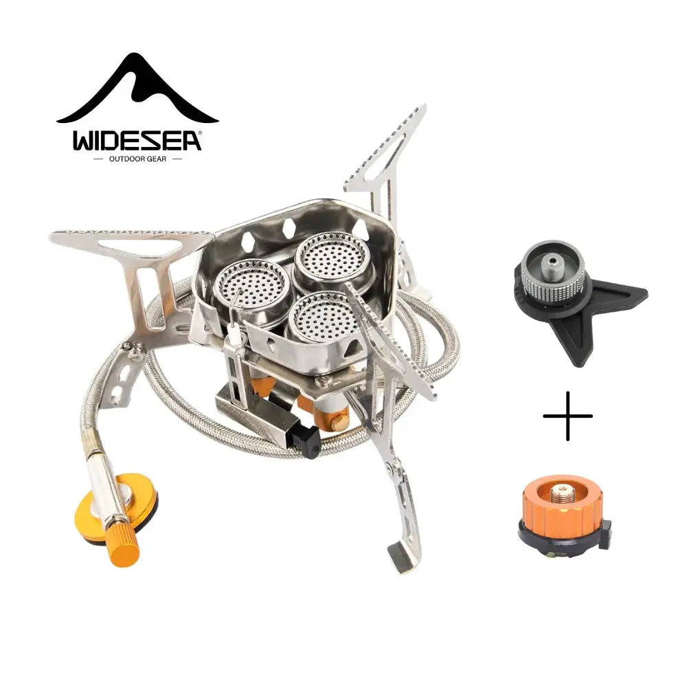 Widesea camping gas stove with regulator and adapter, stainless steel portable burner, 3-piece set