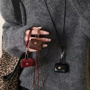 Lats Retro Cute Small Leather Bag Necklace For Women Long Rope Chain Jewelry Gift