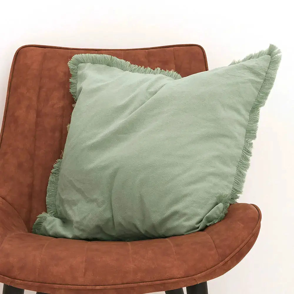 Cushion cover with tassels in sage green, Nordic style decorative pillowcase