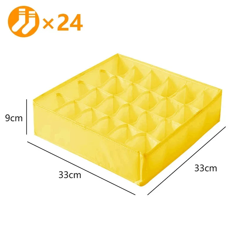 Simples Market yellow 24-compartment underwear organizer box for bras, panties and socks; 33×33×9 cm