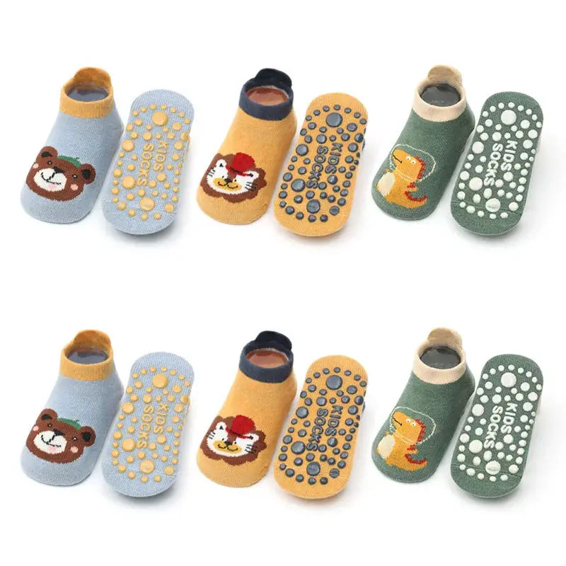 6 Pairs Kids Cotton Socks Cute Cartoon Animal Pattern Breathable Non Slip Floor Socks