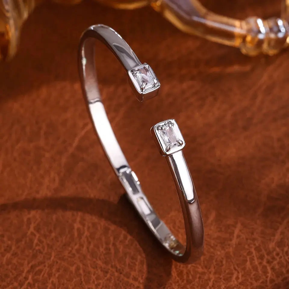 Luxury Geometry Gold Color Cuff Bangles For Women With Cubic Zirconia Bracelets For Party And Everyday Wear