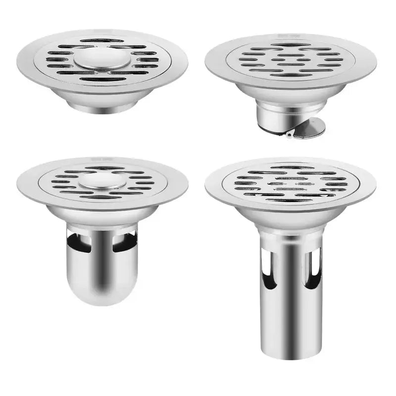 Simples Market stainless steel floor drains with hair catcher and anti-odor design; set of four.