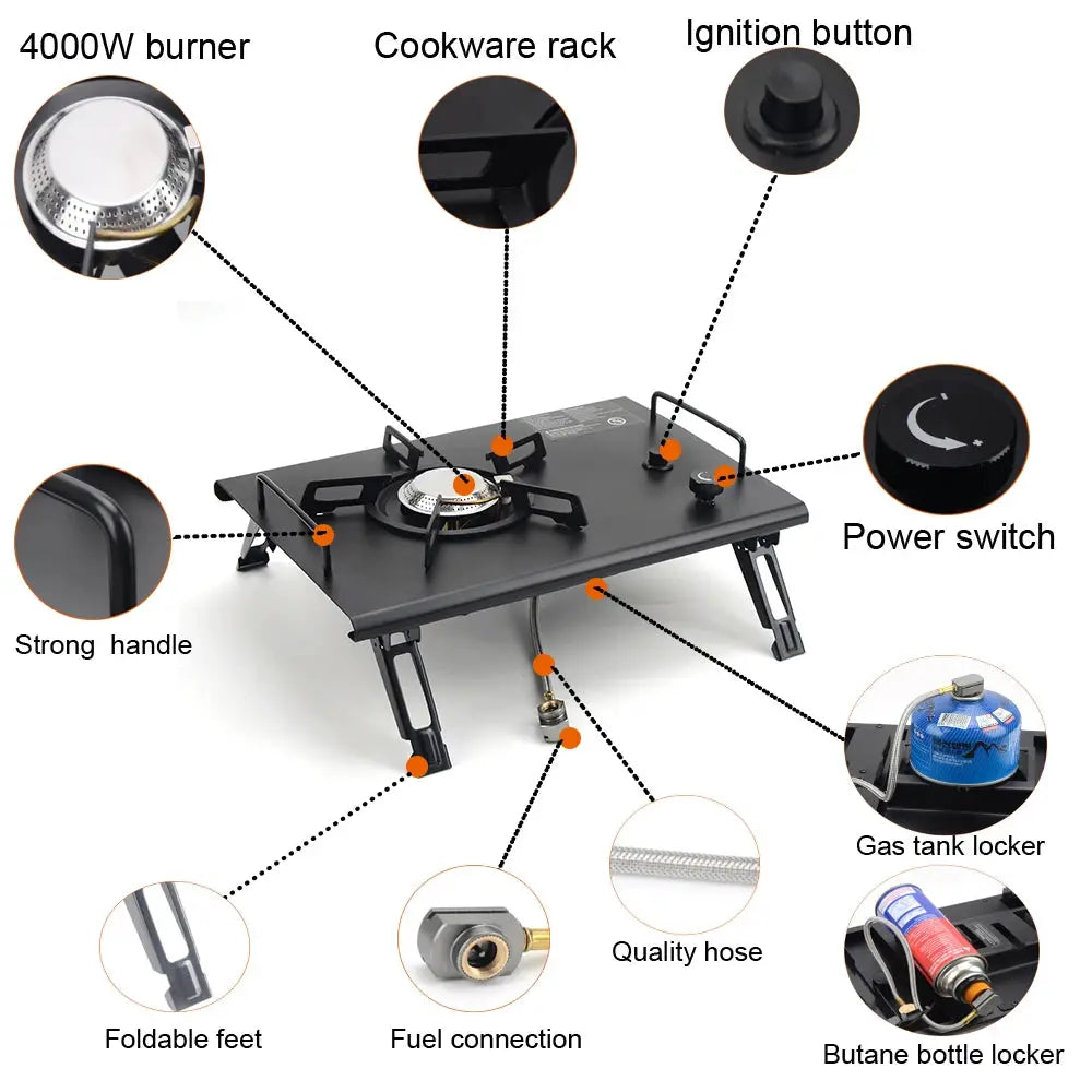 Camping Folding IGT Wood Table With Gas Stove Portable Lightweight Camp Bbq Grill Table For Outdoor Picnics Fishing