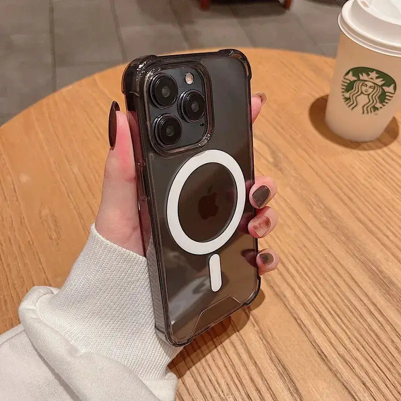 Transparent bumper MagSafe phone case with round magnetic charging ring for iPhone