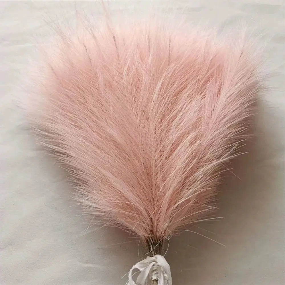 Fluffy pampas grass bouquet, blush pink faux stems for boho decor, 42cm