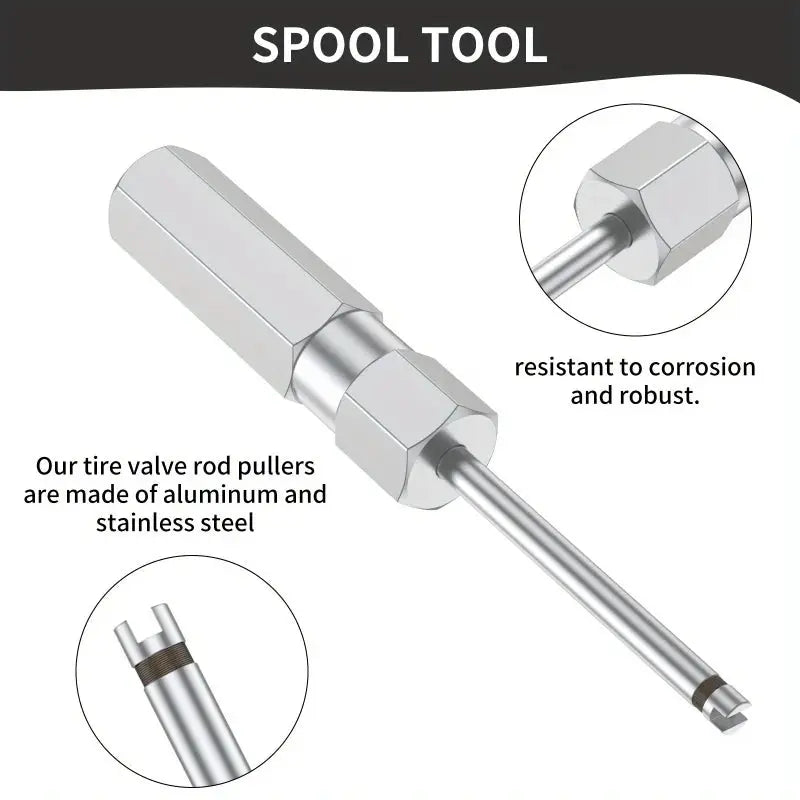 Tire valve stem core remover tool puller, aluminum and stainless steel, heavy-duty