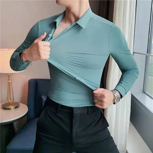 Men's teal long-sleeve shirt, Simples Market brand, versatile casual style