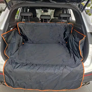 Simples Market waterproof SUV trunk mat with orange trim, pet-friendly, scratch-resistant and dirt-resistant backing.