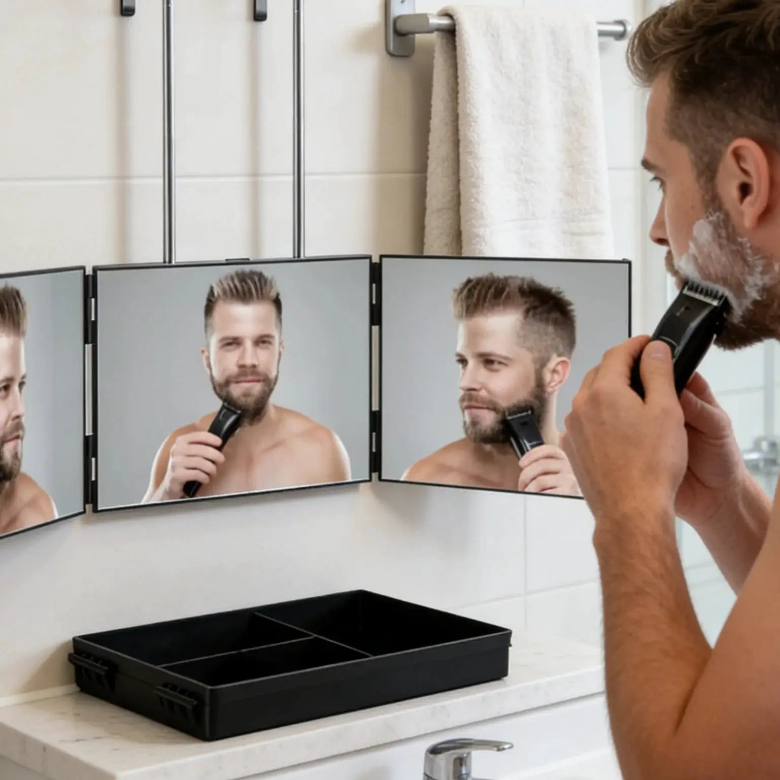 Travel 360 Trifold Makeup Vanity Mirror With Height Adjustable Hook