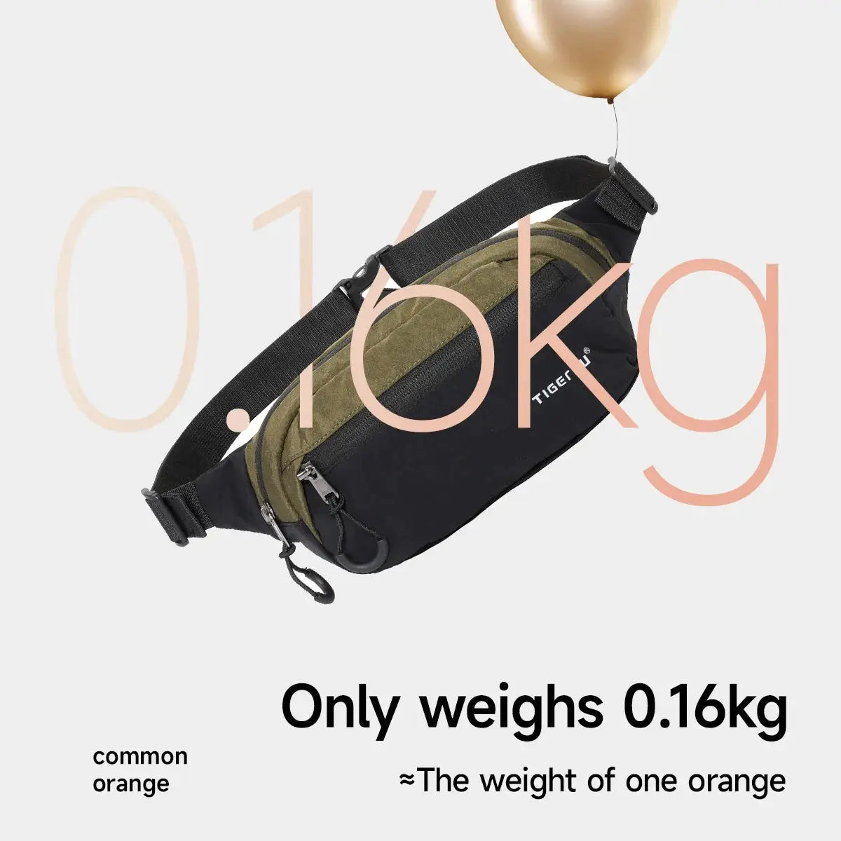 Tigernu waist pack in black with olive front pocket, lightweight 0.16kg (Simples Market)