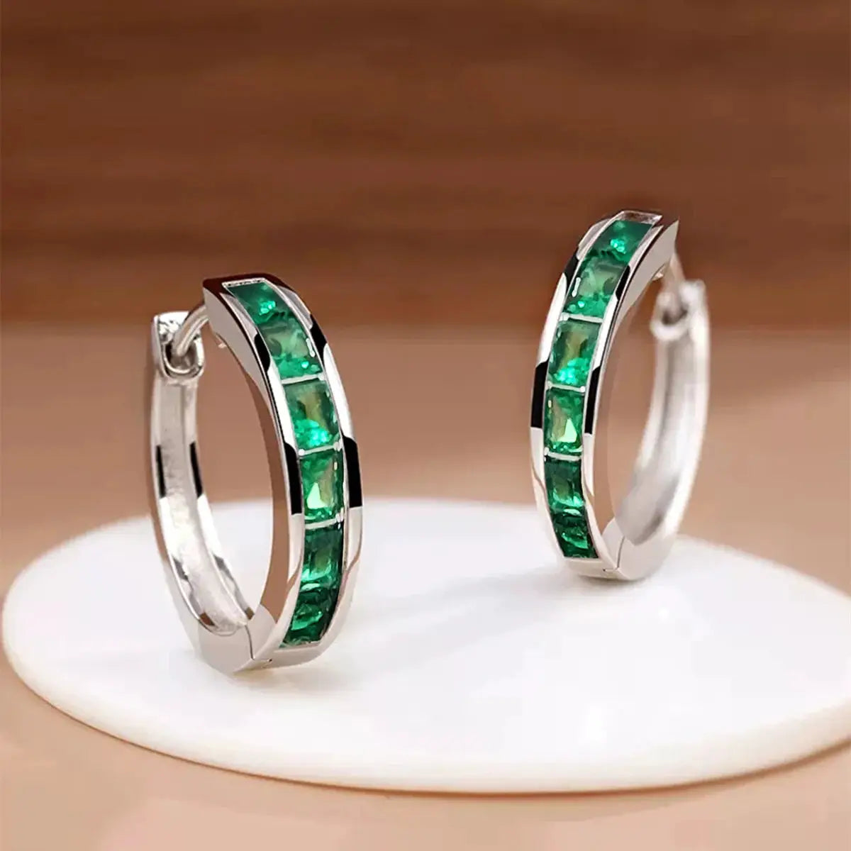 Huitan Classic Design Women Hoop Earrings With Princess Square CZ Cubic Zirconia Elegant And Versatile Jewelry