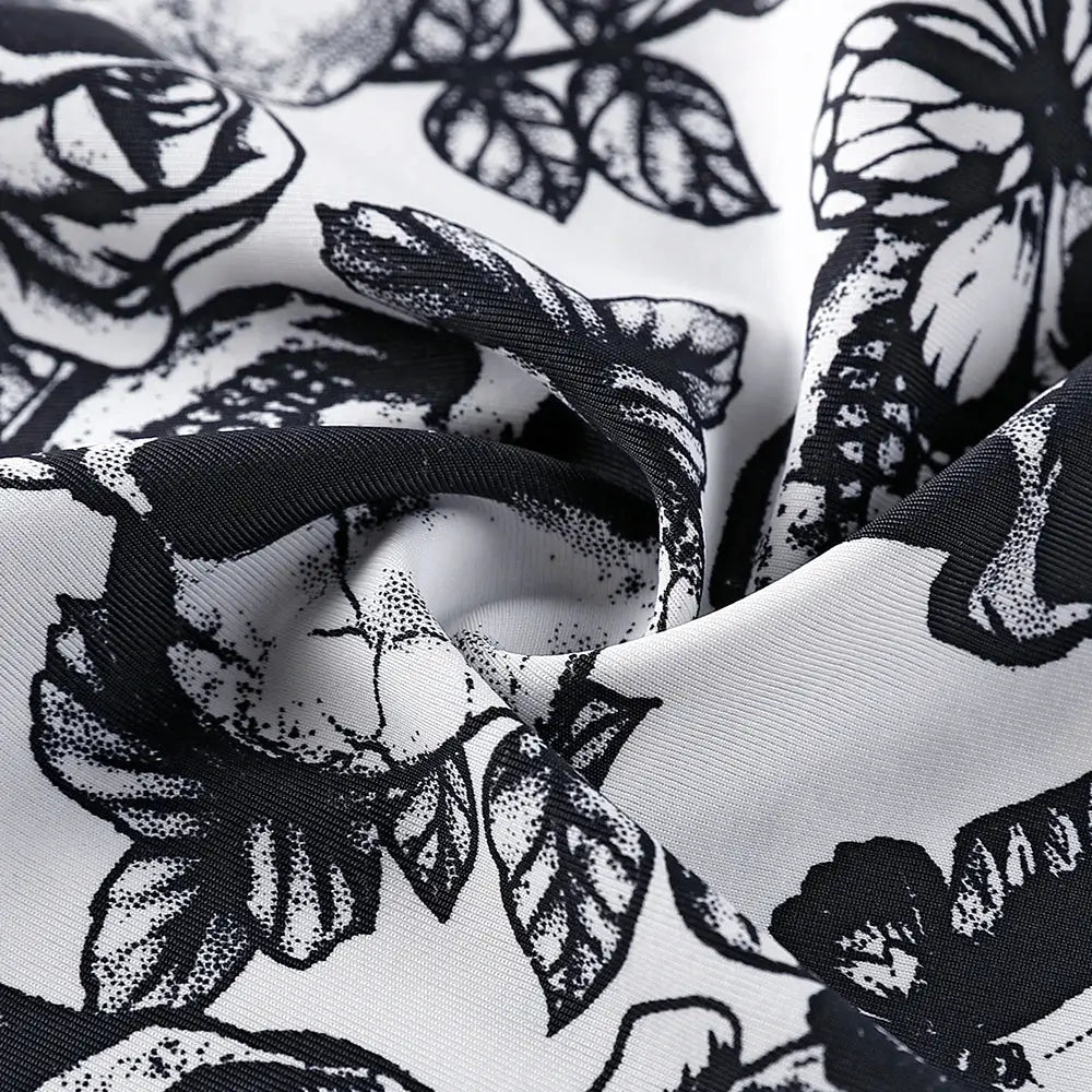 BANNIROU women's seamless print briefs in black and white floral ice silk fabric