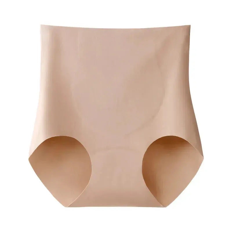 Beige women's high-rise shapewear briefs with leg openings for waist control.