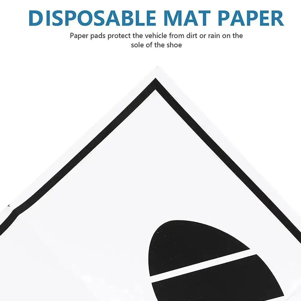 Disposable car floor mat paper packaging with blue title and black graphic; waterproof anti-slip