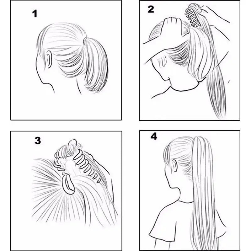 24-inch synthetic long straight claw-clip ponytail extensions by Simples Market; heat-resistant blonde/black hairpiece.
