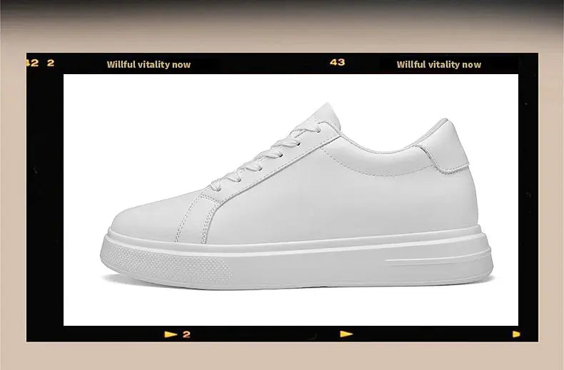 Simples Market men's white leather elevator sneakers with height-boosting platform sole