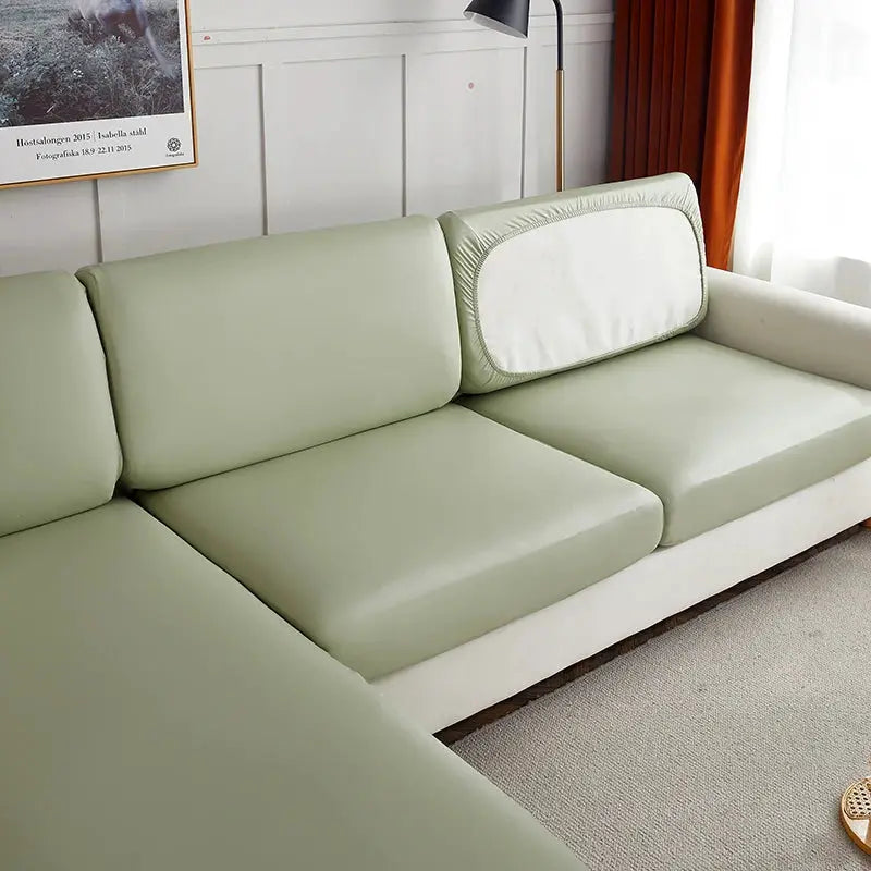 PU waterproof sofa cover for corner sofa; sage green elastic slipcover by Simples Market