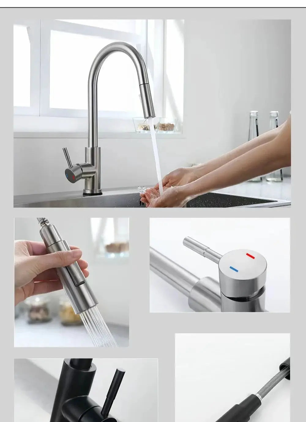 DQOK kitchen faucet pull-out spray, brushed nickel stainless steel with touch control and sensor, Simples Market