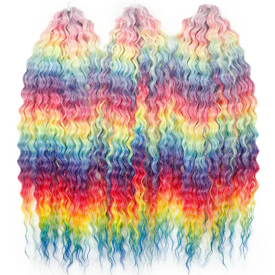 Fashion Idol rainbow ombre 22in Ariel Curl synthetic crochet hair extensions by Simples Market (3 bundles)
